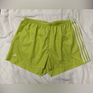 Adidas women’s XL lime green with white 3 stripes running shorts